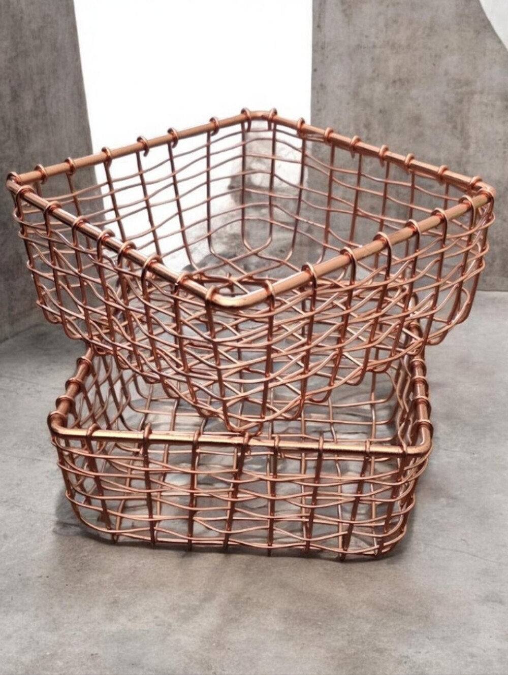 Copper Tone Wire Storage Baskets Stackable Organizer Home Decor
